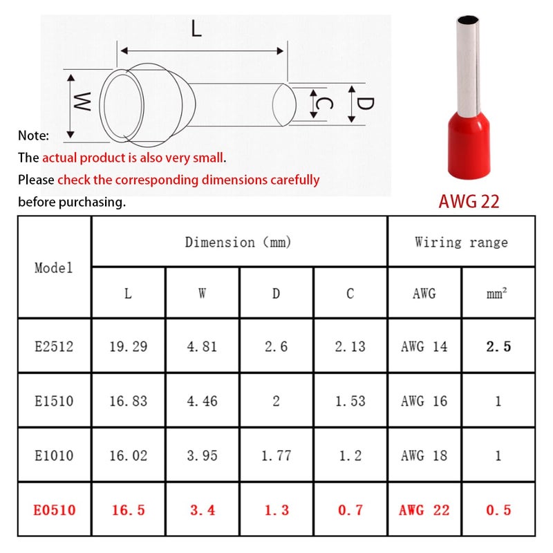 Teansic 400PCS Wire Ferrules Kit AWG 22 (0.5mm²) Crimp Connectors End Terminal,E0510 Insulated Ferrule Pin Cord End Terminal(200 Black + 200 Red) - Image 2